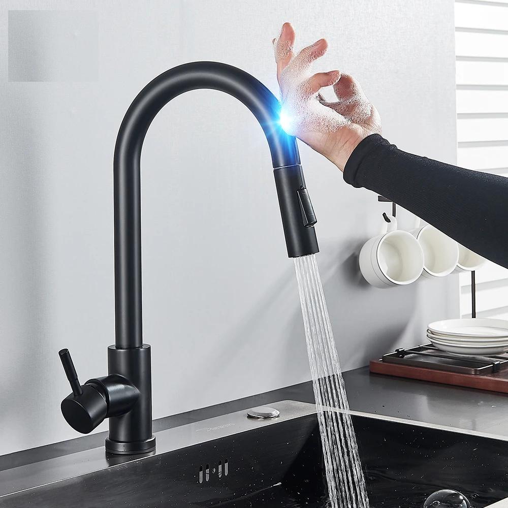 Touch Control Black Pull-Out Kitchen Faucet