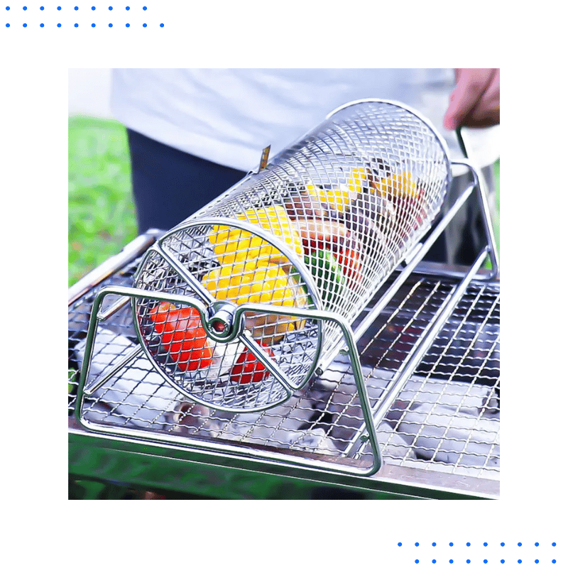 Rolling BBQ Grill Basket – Easy Rotisserie & Even Cooking